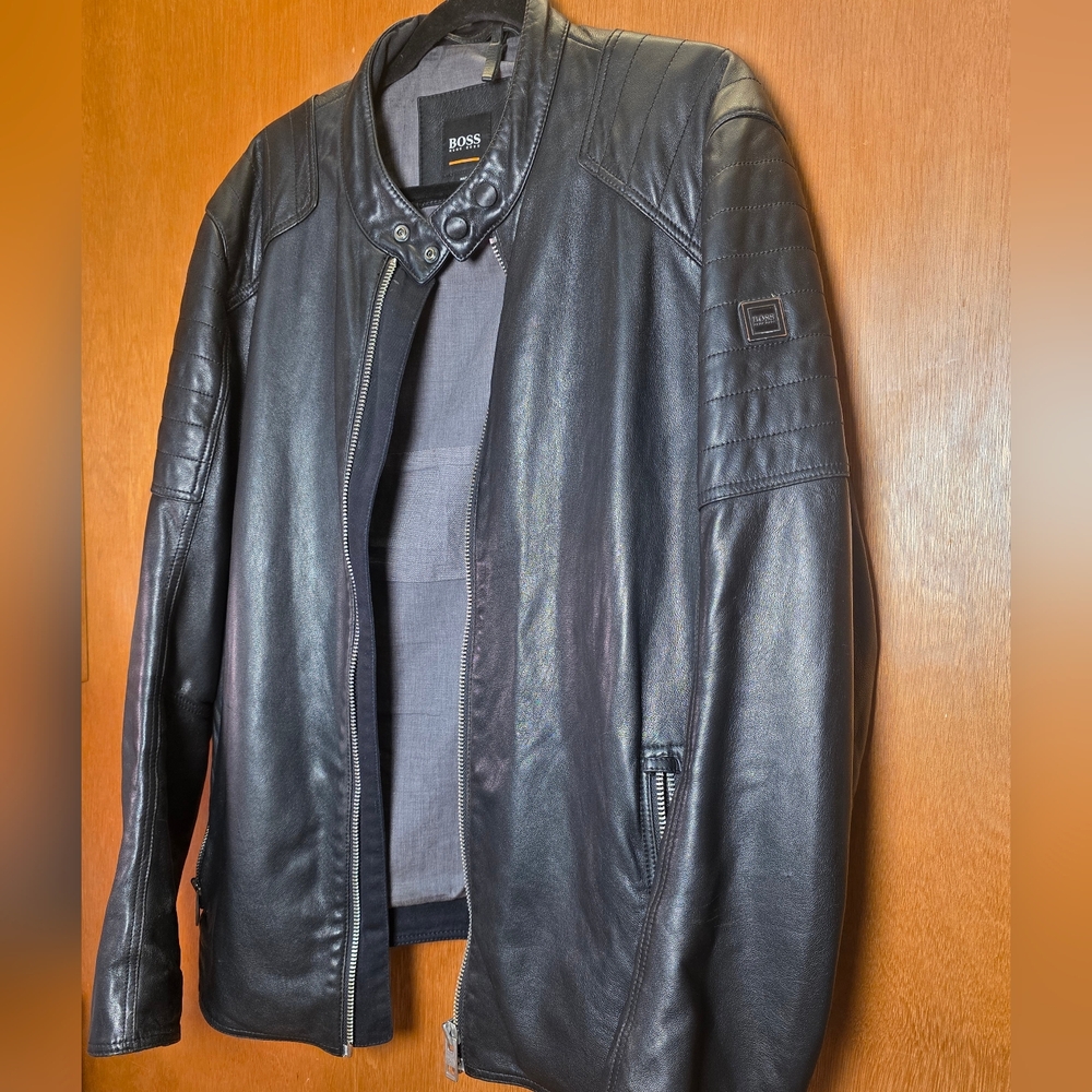HUGO BOSS BLACK LEATHER BIKER JACKET XL 52